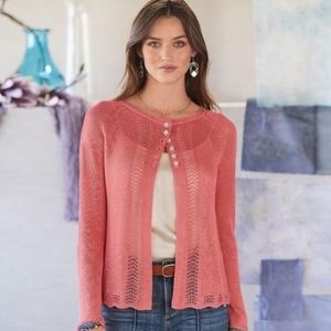 NWOT Sundance coral knit linen blend cardigan sweater